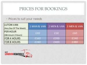 Prices For Bookings At West London Removals