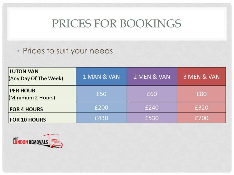 West London Removals - Prices For Removals Bookings Updated Prices